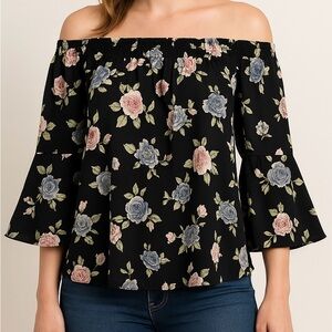 Girl Revolution Floral Off Shoulder Bell Sleeve Top XL Boho